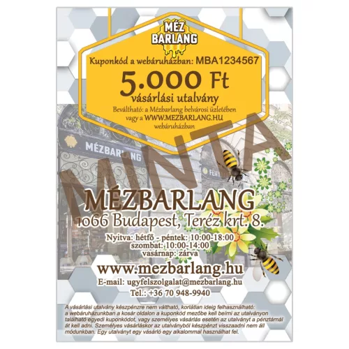 Mézbarlang vásárlási utalvány, 5000 Ft-os, digitális