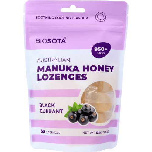 Manuka cukorka 950+ manukával, feketeribizlis 135g, 30 db (Biosota)