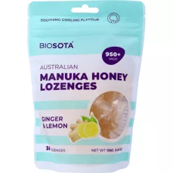   Manuka cukorka 950+ manukával, gyömbéres citromos 135g, 30 db (Biosota)