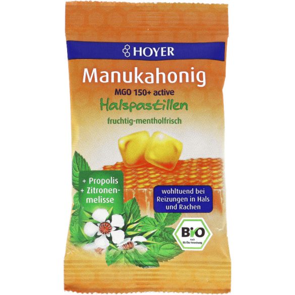 Bio MGO150+ Manukamézes torokpasztilla, citromfűvel és propolisszal - 30g (Hoyer)