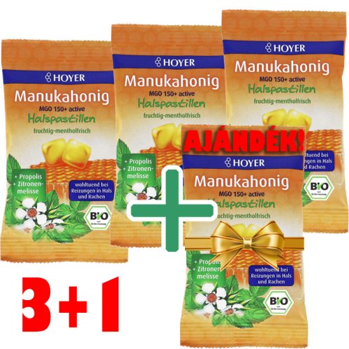 Bio MGO150+ Manukamézes torokpasztilla - 30g (Hoyer) - 3+1 db