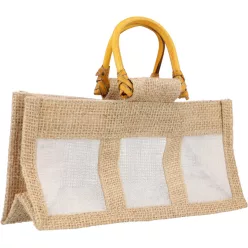  Ablakos dísztasak juta anyagból, rattan foganytúval 3x250g-os mézes üveghez