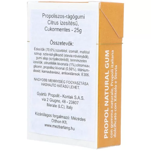 Propoliszos Rágógumi (Propolgum), cukormentes, Citrusos - 25g (Kontak)