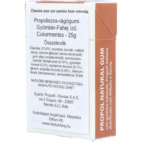 Propoliszos Rágógumi (Propolgum), cukormentes, Fahéjas-gyömbéres - 25g (Kontak)