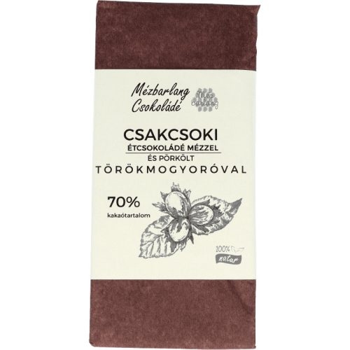 CSAKCSOKI kézműves prémium étcsokoládé mézzel és törökmogyoróval 70g (Mézbarlang)