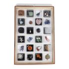 Ásványékszer Kollekció, ásványgyűjtemény, 24 db-os, műanyag dobozokban, fatartóban 