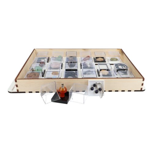 Ásványékszer Kollekció, ásványgyűjtemény, 24 db-os, műanyag dobozokban, fatartóban 