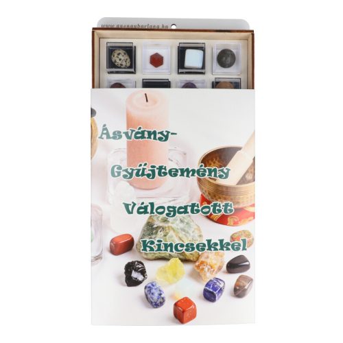 Figurás Ásványgyűjtemény, 24 db-os, műanyag dobozokban, fatartóban