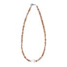 Potátó, színezett, világosbarna színű tenyésztett gyöngy nyaklánc, kerek gyöngyházzal