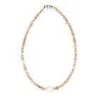 Potátó, színezett, sárgás drapp színű tenyésztett gyöngy nyaklánc, kerek gyöngyházzal 