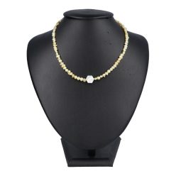   Potátó, színezett, citromsárga színű tenyésztett gyöngy nyaklánc, méhsejt gyöngyházzal 40 cm