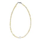 Potátó, színezett, citromsárga színű tenyésztett gyöngy nyaklánc, méhsejt gyöngyházzal 40 cm