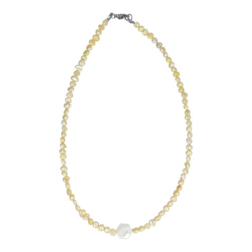 Potátó, színezett, citromsárga színű tenyésztett gyöngy nyaklánc, méhsejt gyöngyházzal 40 cm