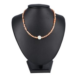   Potátó, színezett, narancs színű tenyésztett gyöngy nyaklánc, kerek gyöngyházzal 40 cm