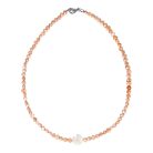 Potátó, színezett, narancs színű tenyésztett gyöngy nyaklánc, kerek gyöngyházzal 40 cm