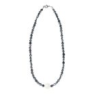 Potátó, színezett, zöldesszürke színű tenyésztett gyöngy nyaklánc, kerek gyöngyházzal 