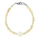 Potátó, színezett, citromsárga tenyésztett gyöngy karkötő, méhsejt alakú gyöngyházzal