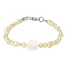 Potátó, színezett, citromsárga tenyésztett gyöngy karkötő, méhsejt alakú gyöngyházzal