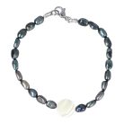 Potátó, színezett, zöldesszürke tenyésztett gyöngy karkötő gyöngyházzal